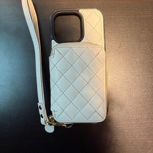 Elegant White Quilted Phone Case with Strap iPhone 16